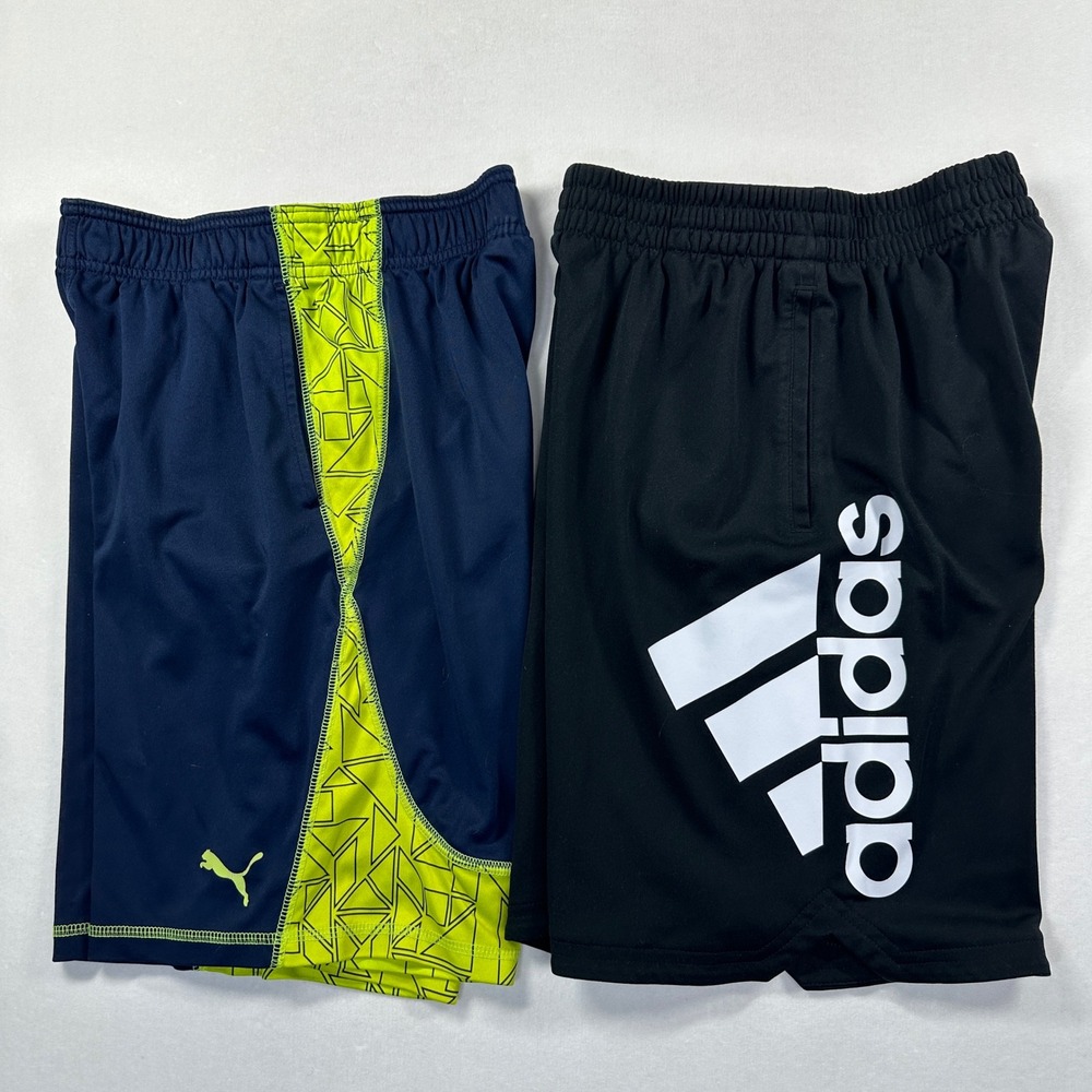 Adidas Puma Shorts Lot 2 Boys Size M 10/12 Black Navy Blue Athletic Gym Sporty